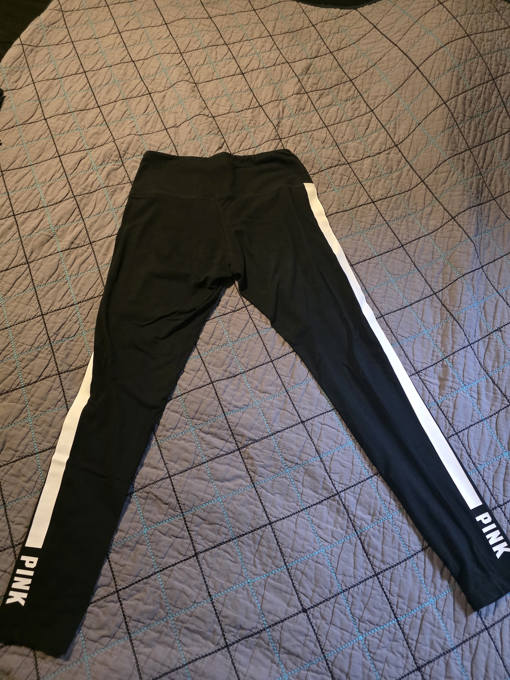 PINK Victoria's Secret Black Leggings with White Side Stripes